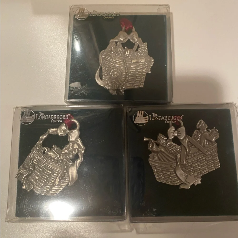 Vintage Set of Three Longaberger Pewter Christmas Ornaments